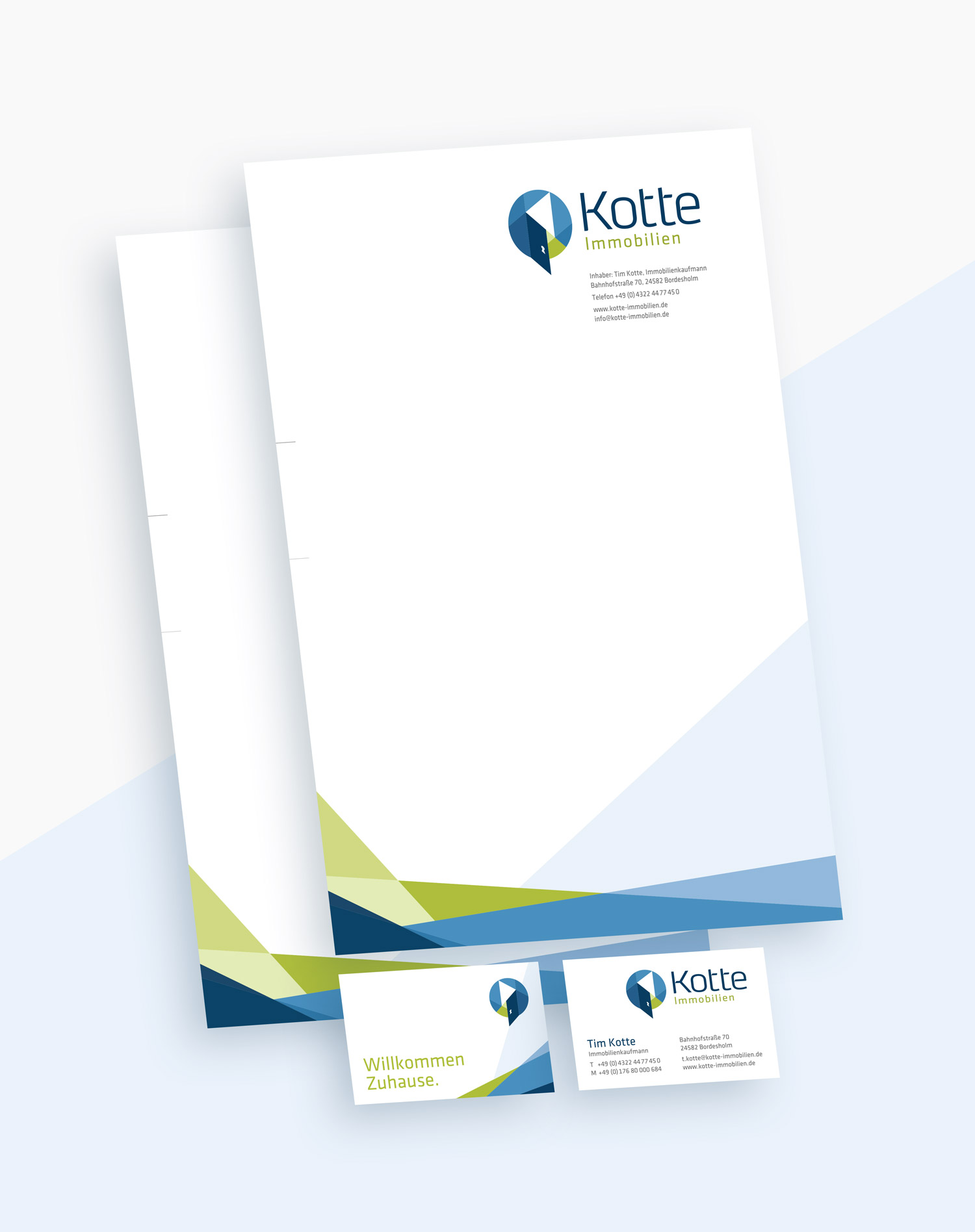Briefpapier und Visitenkarten für Kotte Immobilien