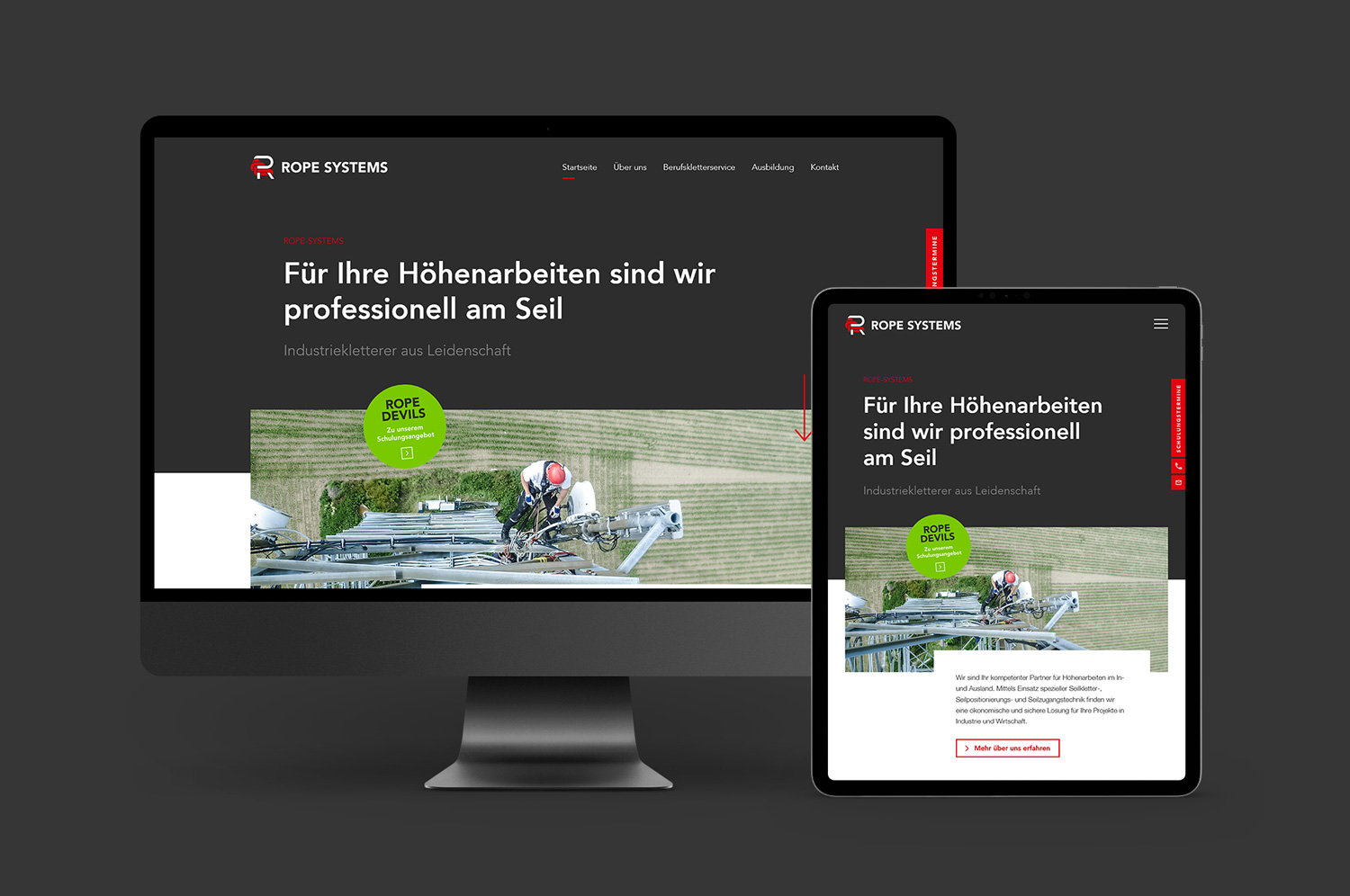 Internetauftritt mit Optimierung für Smartphones und Tablets für Rope Systems