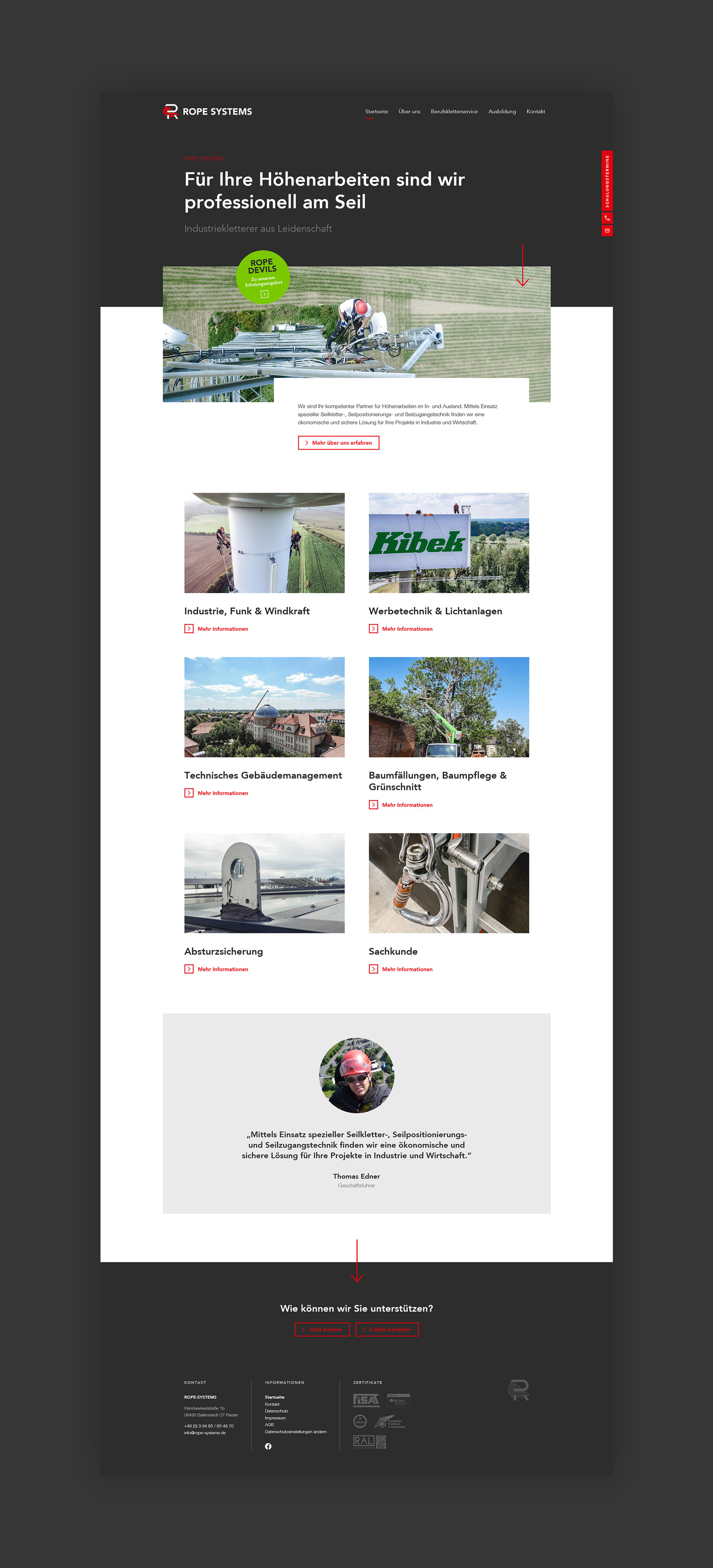 Startseite Website für Rope Systems