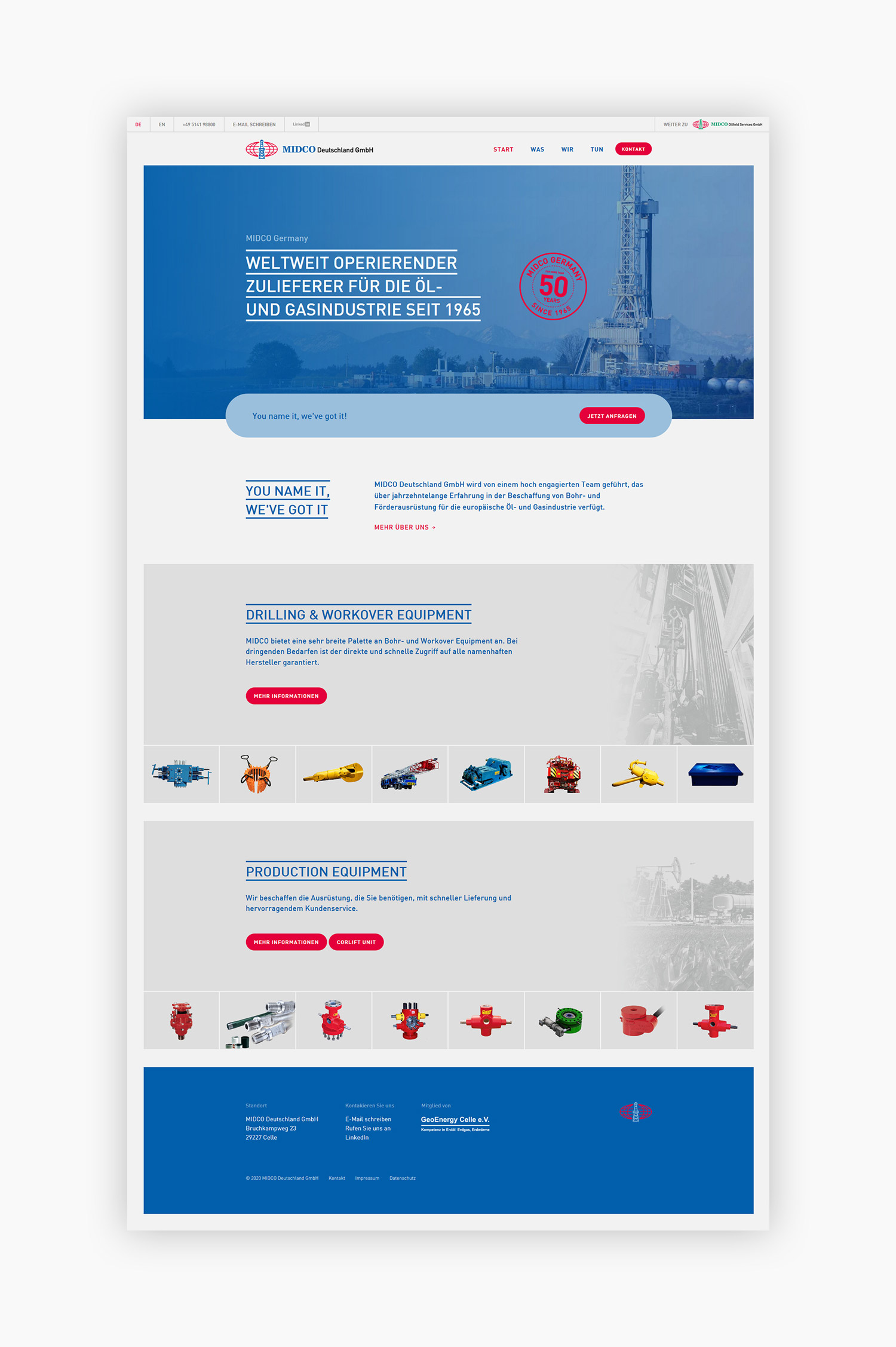 Website Startseite für Midco Germany