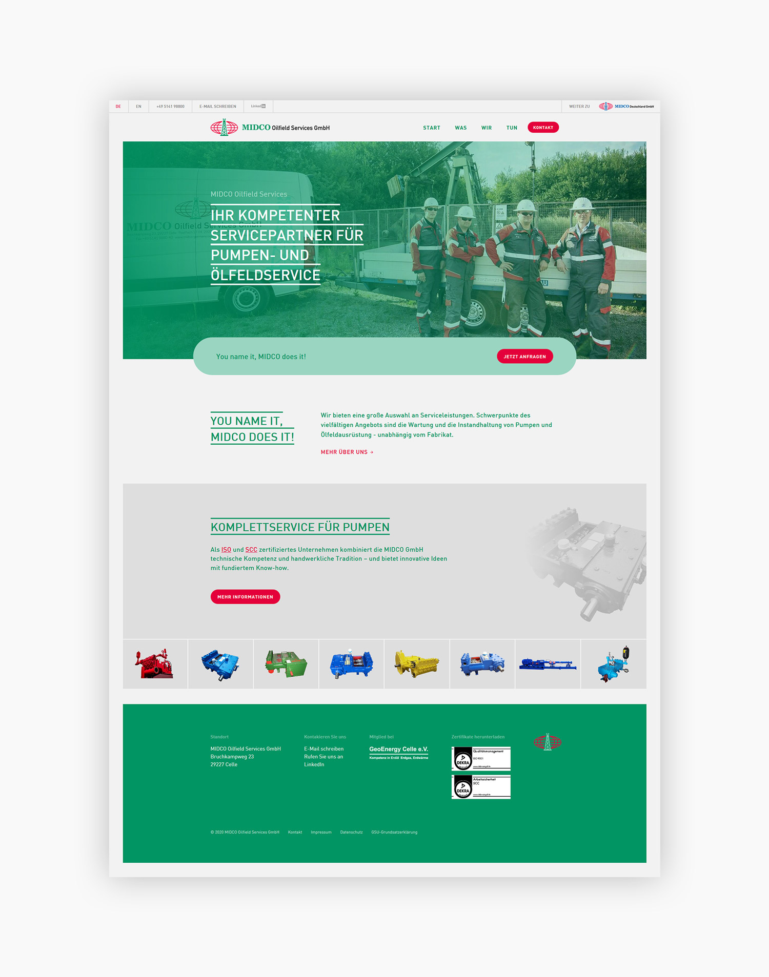 Website Startseite für Midco Oilfield Services